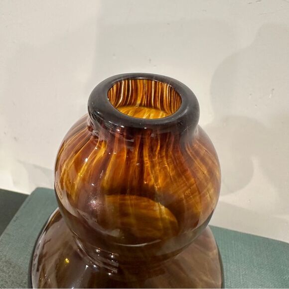 Vintage tortoise brown art glass gourd shaped bubble bud vase weed vase - Picture 6 of 7